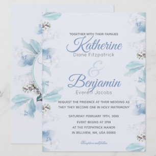 Convites Casamento com Cor de Água Botânica Dusty Blue