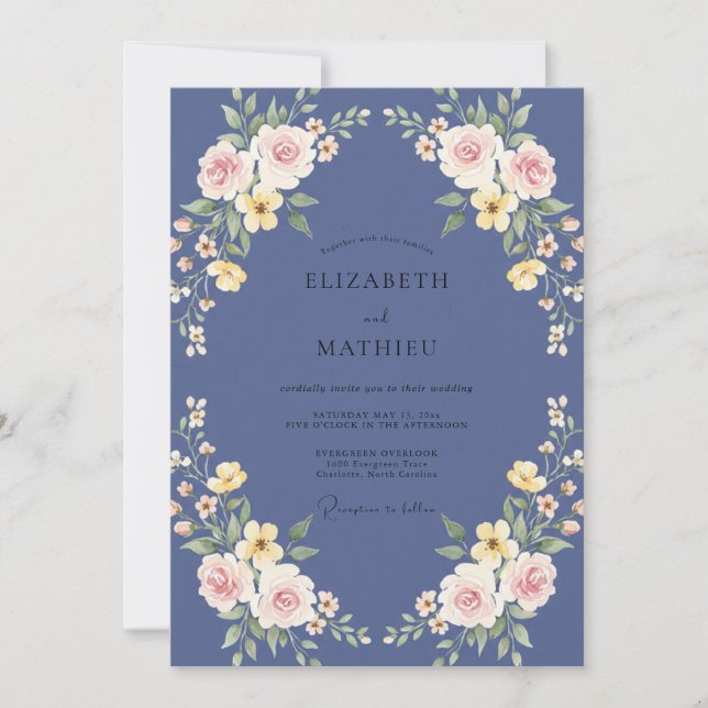 Convites Casamento com Coroa Amarela de Periwinkle Capricho (Frente)