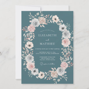 Convites Casamento com Coroa de Aço Teal
