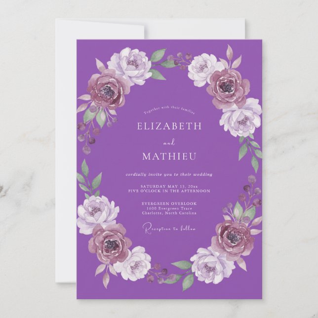 Convites Casamento com Coroa de Ametista (Frente)