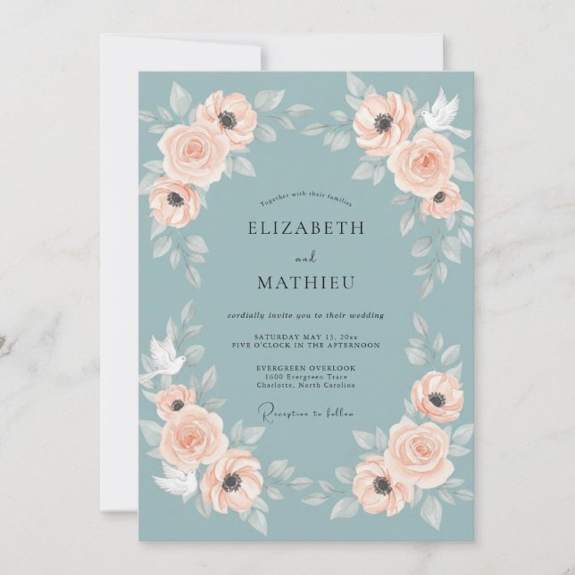 Convites Casamento com Coroa de Apricot Slate (Frente)