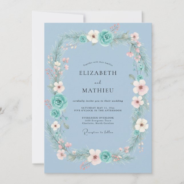 Convites Casamento com Coroa de Aqua Blush (Frente)