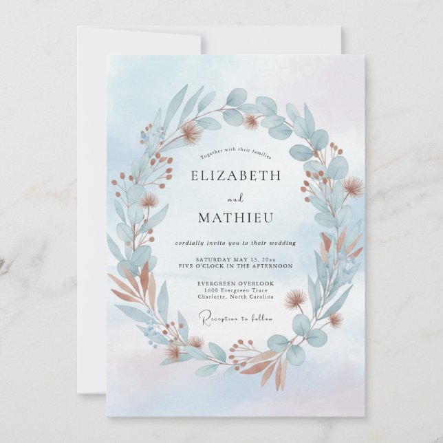 Convites Casamento com Coroa de Aqua Cobre (Frente)