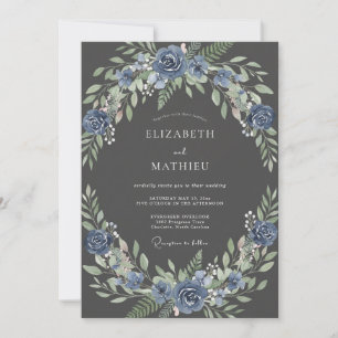 Convites Casamento com Coroa de Ardósia Azul Artisanal