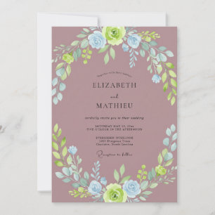 Convites Casamento com Coroa de Azul Mauve Empoeirado