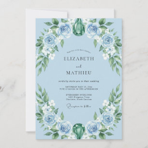 Convites Casamento com Coroa de Branco Cerúleo