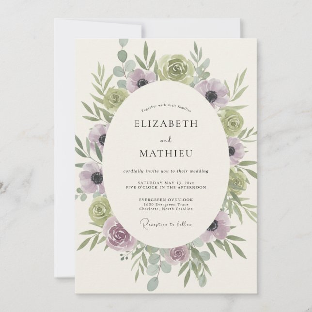Convites Casamento com Coroa de Celadão Lilás (Frente)