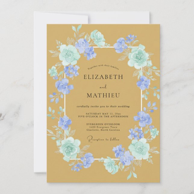 Convites Casamento com Coroa de Celadão Mostarda (Frente)