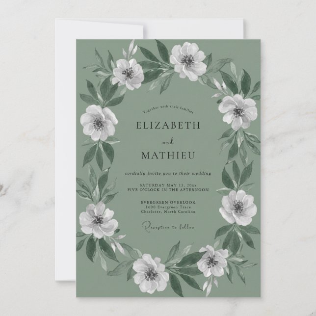 Convites Casamento com Coroa de Celadon Branco (Frente)