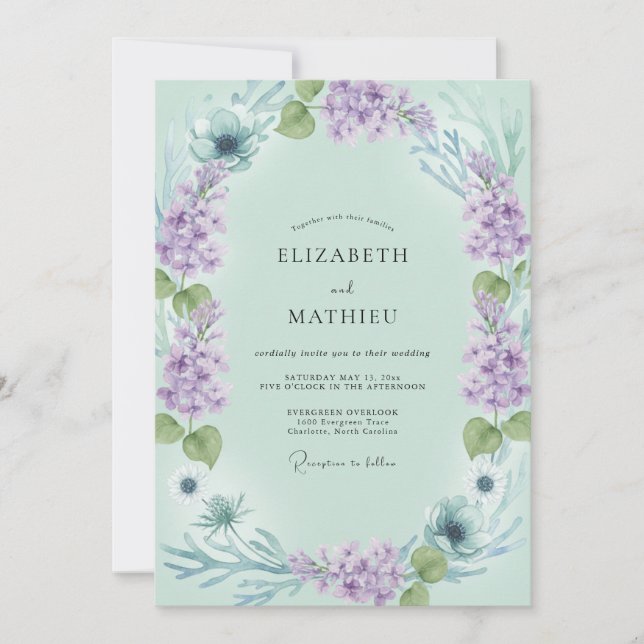 Convites Casamento com Coroa de Celadon Violeta (Frente)