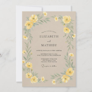 Convites Casamento com Coroa de Champanhe Amarelo