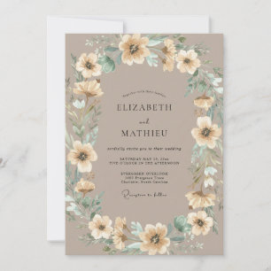 Convites Casamento com Coroa de Champanhe Bege