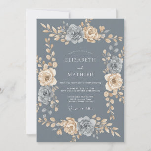 Convites Casamento com Coroa de Champanhe Slate Antique