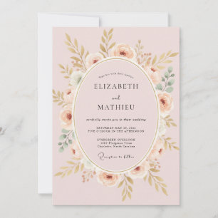 Convites Casamento com Coroa de Dourado Rosado