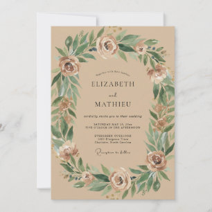 Convites Casamento com Coroa de Eucalipto Bege