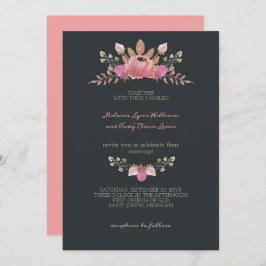 Convites Casamento com Coroa de Flores Azuis de Aço Leve Ro