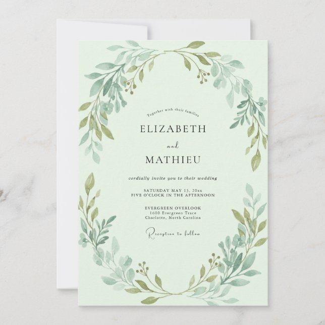 Convites Casamento com Coroa de Folhas de Hortelã (Frente)