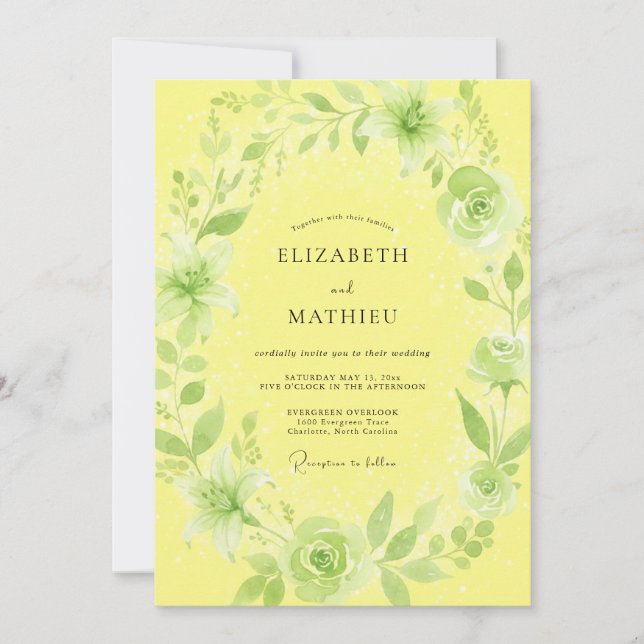Convites Casamento com Coroa de Folhas em Buttercream (Frente)