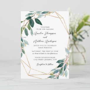 Convites Casamento com Coroa de Folhas Modernas