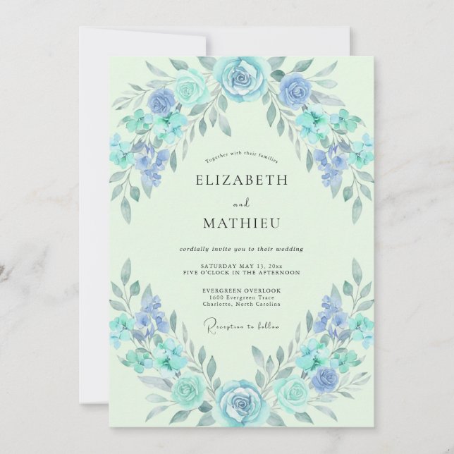 Convites Casamento com Coroa de Hortelã Azure (Frente)