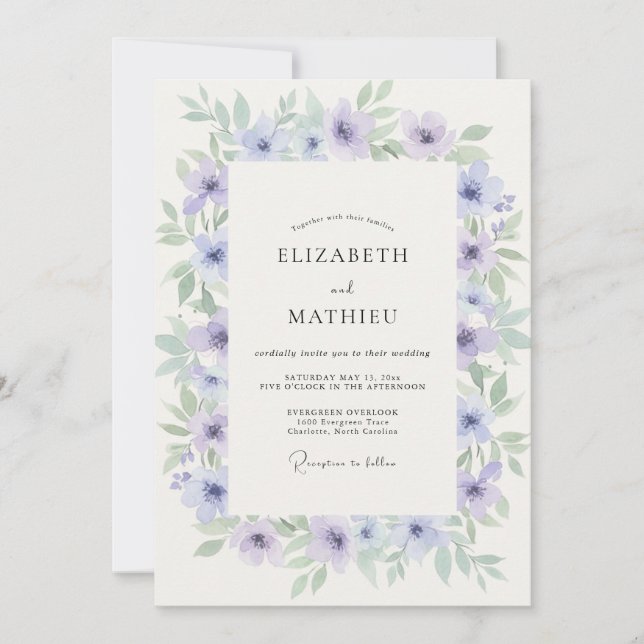 Convites Casamento com Coroa de Hortelã e Vinca (Frente)