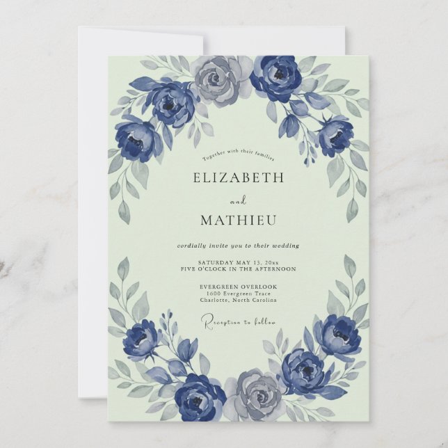 Convites Casamento com Coroa de Hortelã Índigo (Frente)