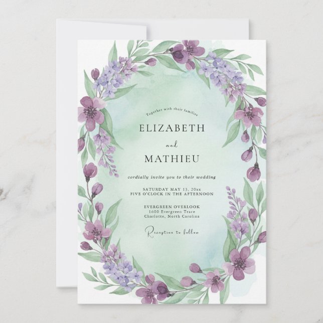 Convites Casamento com Coroa de Hortelã Violeta (Frente)