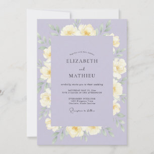 Convites Casamento com Coroa de Lavanda Amarela Suave