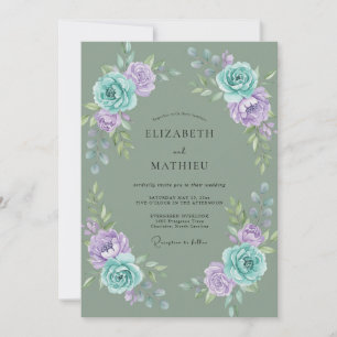 Convites Casamento com Coroa de Lavanda Aqua