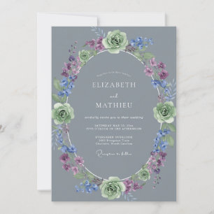 Convites Casamento com Coroa de Lavanda Slate