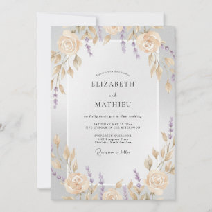 Convites Casamento com Coroa de Lilás e Champanhe