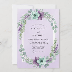 Convites Casamento com Coroa de Lilás e Hortelã