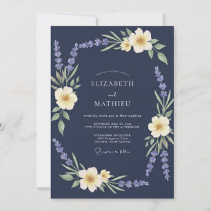 Convites Casamento com Coroa de Lilás Navy