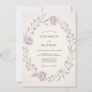 Convites Casamento com Coroa de Lilás Suave