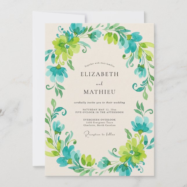 Convites Casamento com Coroa de Limão Verde (Frente)