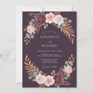Convites Casamento com Coroa de Luxo Roxo Fundo