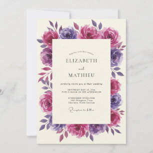 Convites Casamento com Coroa de Magenta Ameixa