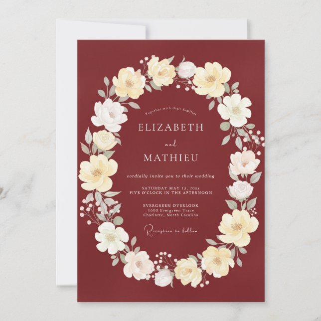 Convites Casamento com Coroa de Merlot Ivory (Frente)