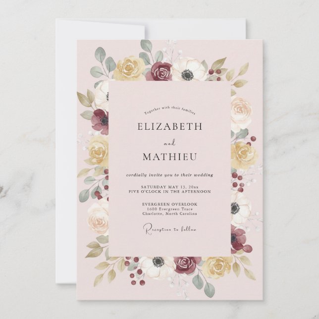 Convites Casamento com Coroa de Mostarda e Rubor (Frente)