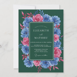 Convites Casamento com Coroa de Noiva Fuchsia Florestal