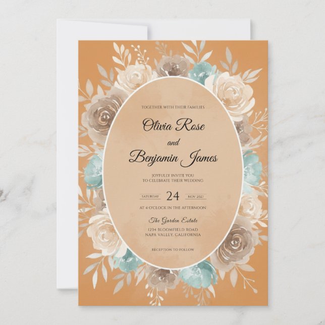 Convites Casamento com Coroa de Ocre Dourado (Frente)