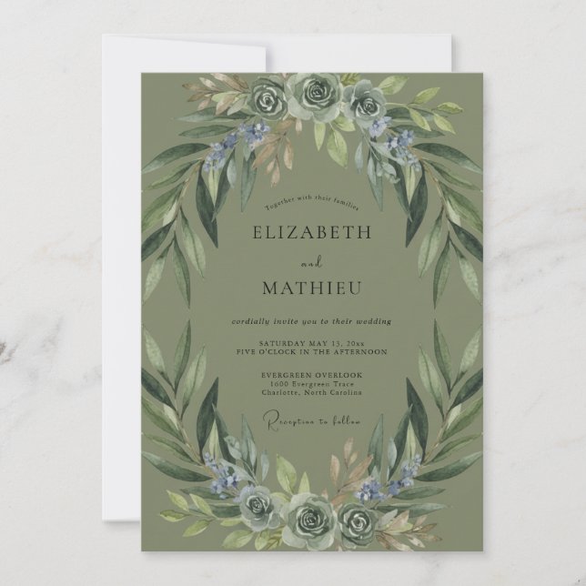 Convites Casamento com Coroa de Olive Periwinkle (Frente)
