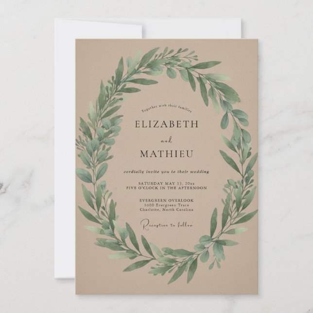 Convites Casamento com Coroa de Olive Taupe (Frente)