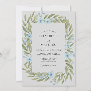Convites Casamento com Coroa de Oliveira Azul