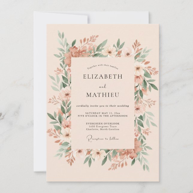 Convites Casamento com Coroa de Peachy Macio (Frente)