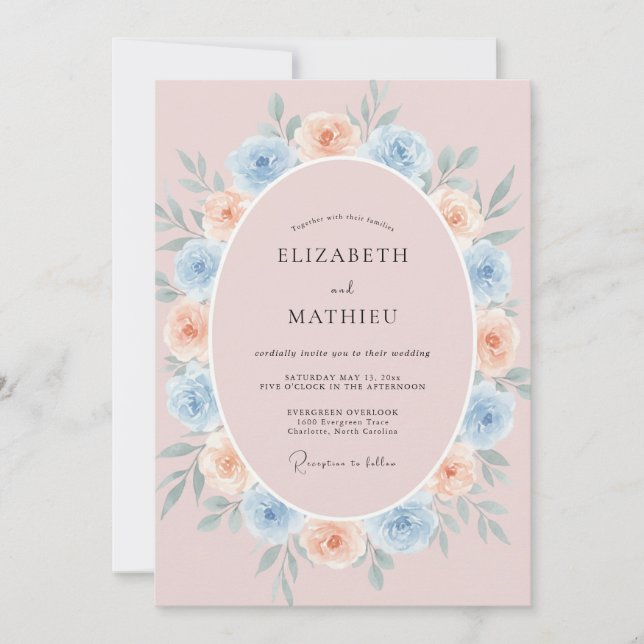 Convites Casamento com Coroa de Peachy Quente no Céu (Frente)