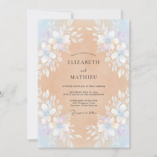 Convites Casamento com Coroa de Periwinkle e Pêssego Quente