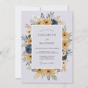 Convites Casamento com Coroa de Periwinkle Mostarda