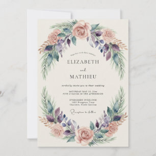 Convites Casamento com Coroa de Plumagem Roxa