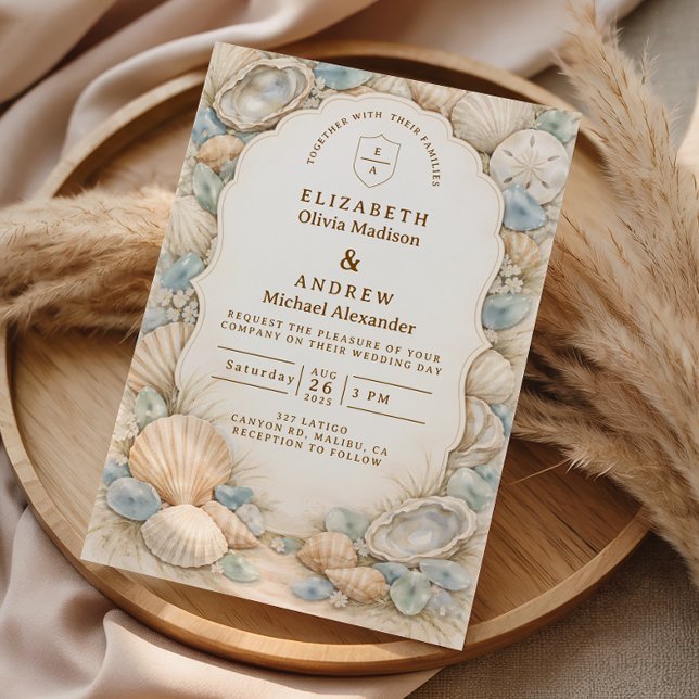 Convites Casamento com Coroa de Praia Neutra (Criador carregado)